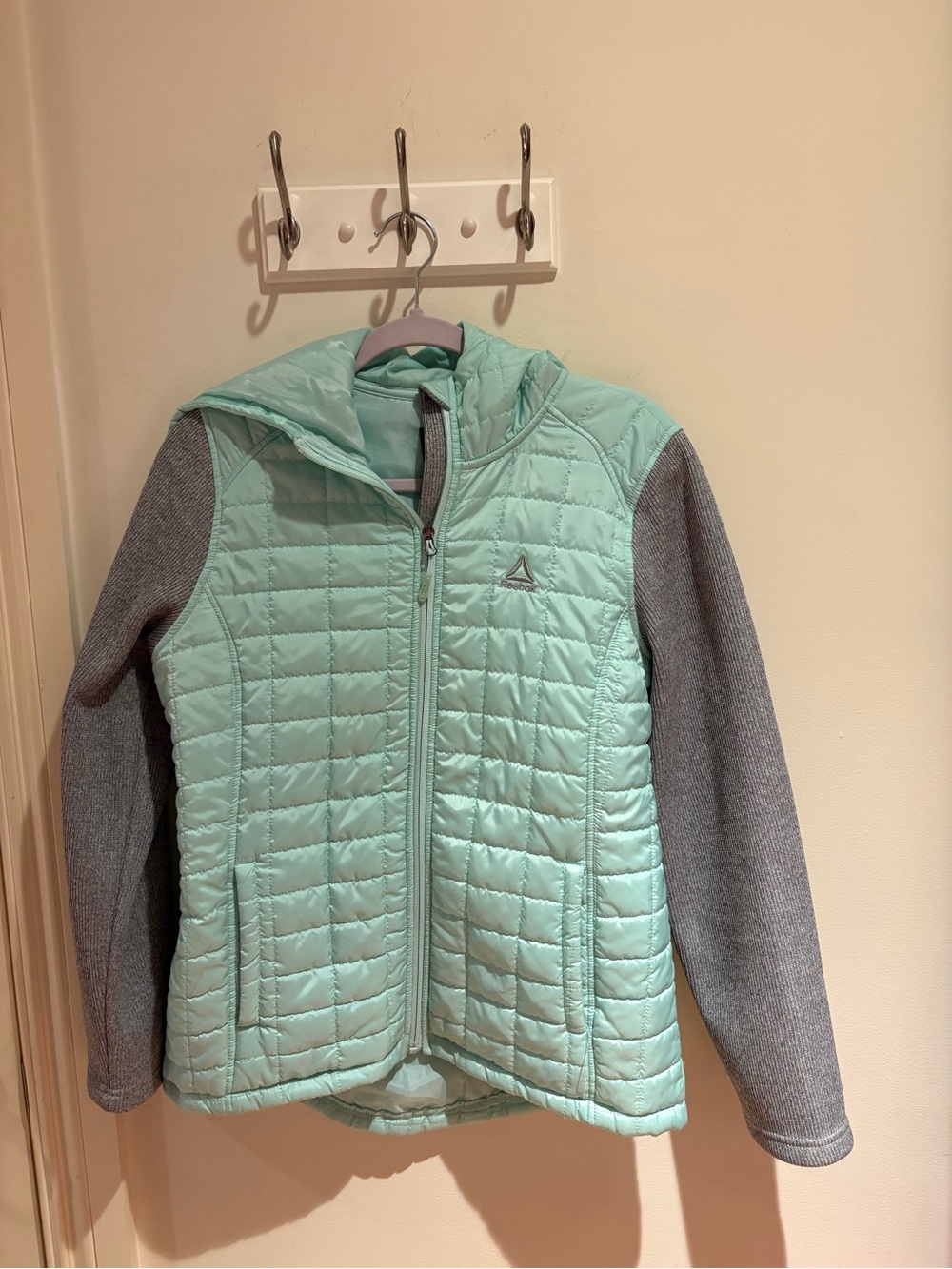Reebok Kids Mint Quilted Hooded Jacket with Gray Sleeves